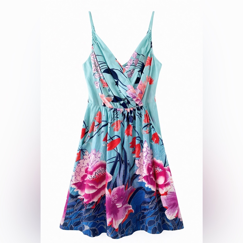 Yumi Kim 100% Silk Floral Dress Sleeveless Draped Mini Dress